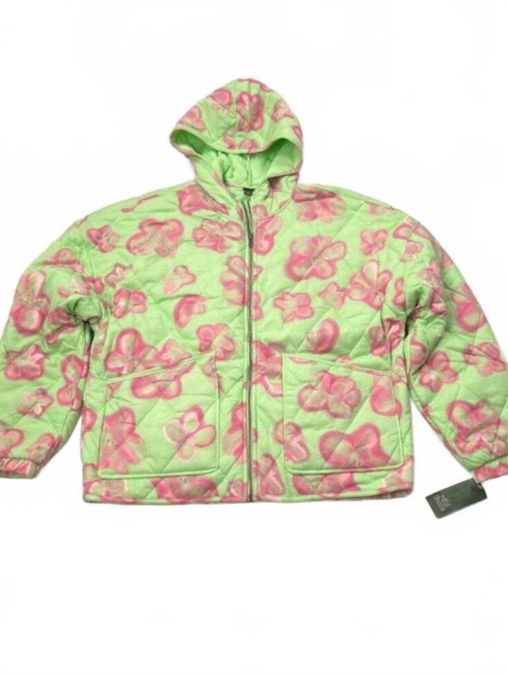 Wild Fable Jacket Green Floral Quilted Zip-Up - Womens L NWT